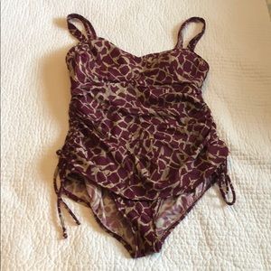 Womens One Piece Swimsuit Purple Tan Size 14